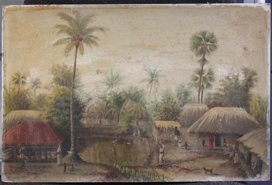 English School c.1900 An African village, 12 x 18.5in., unframed